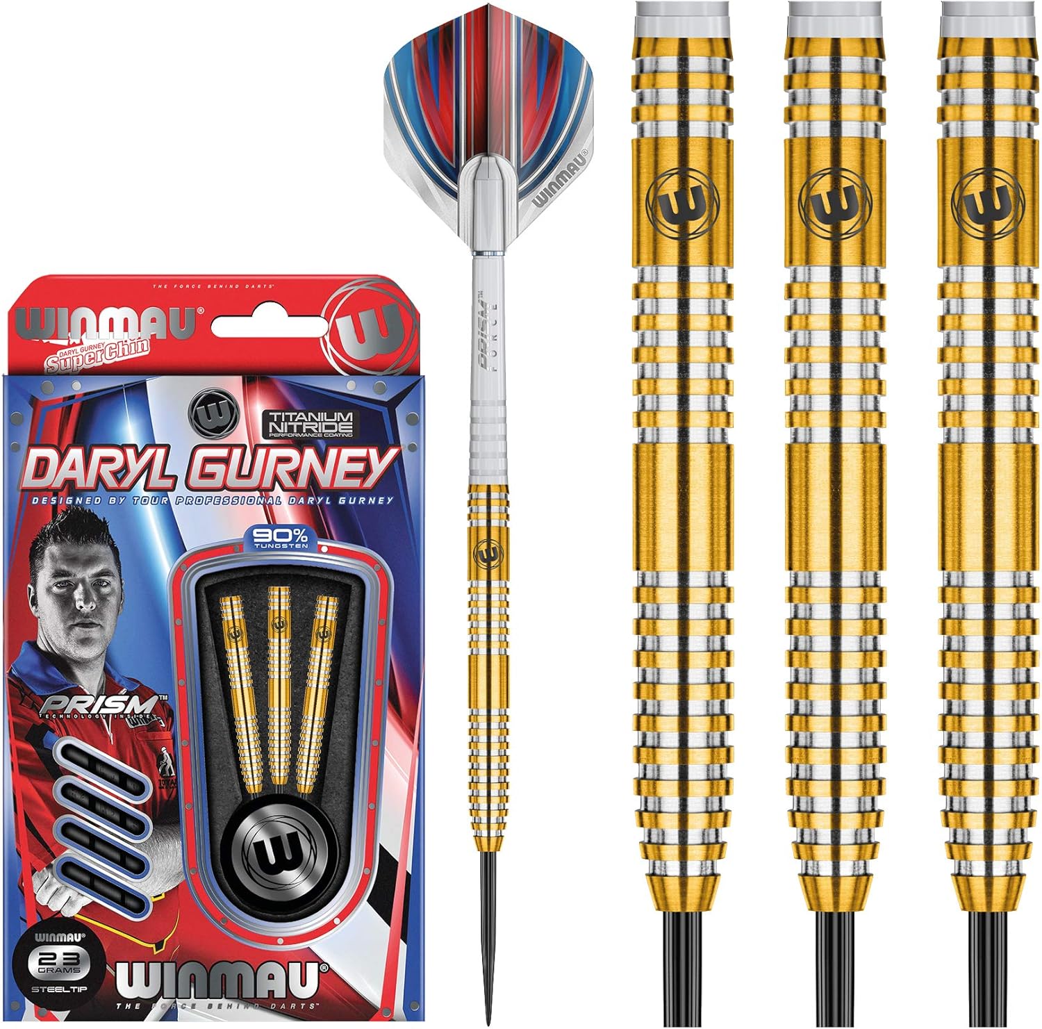WINMAU Daryl Gurney 23g Original Profi Wolfram Steeltip Dartpfeile Set mit Flights und Schäfte